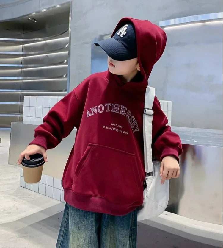 Boys' Korean-Style Oversized Hooded Sweatshirt for Spring & Autumn 2025 New Arrival - Medium/Large Size Stylish Kids Top