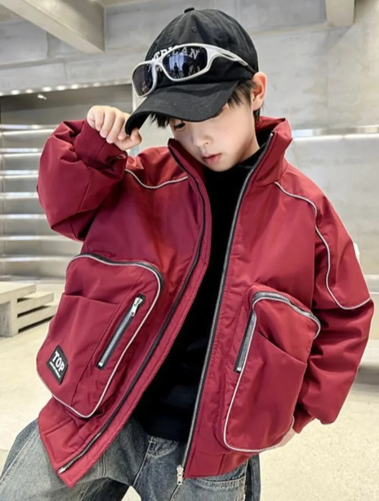 2025 New Boys' Winter Padded Quilted Windbreaker Jacket for Big Kids Waterproof Windproof Outdoor Jacket with Thermal Insulation
