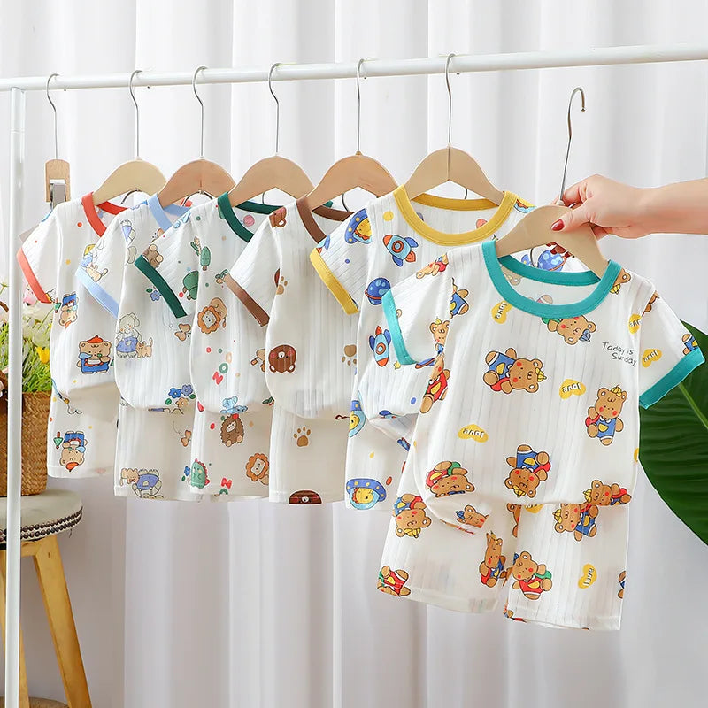 Dinosaur Baby Pajamas Set Cotton Child Pajamas Toddler Summer Sleeveless Baby Nightwear Pyjamas Kid Cartoon Homewear Clothes Set