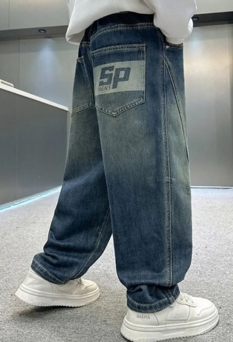 2025 New Korean Style Boys Jeans Spring Autumn Loose Fit Elastic Casual Kids Big Kids Fashion Trendy Jeans