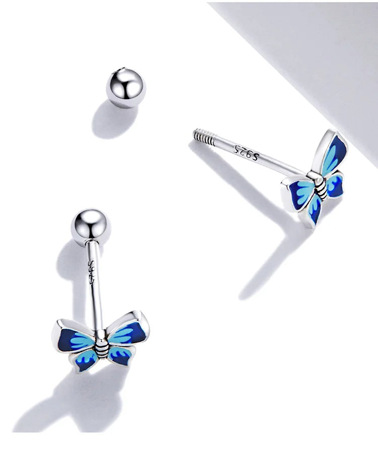 Bamoer 925 Sterling Silver Luxury Girl Earrings Rainbow Butterfy Cute Fancy Funny Ear Stud Original for Women Party Fine Jewelry