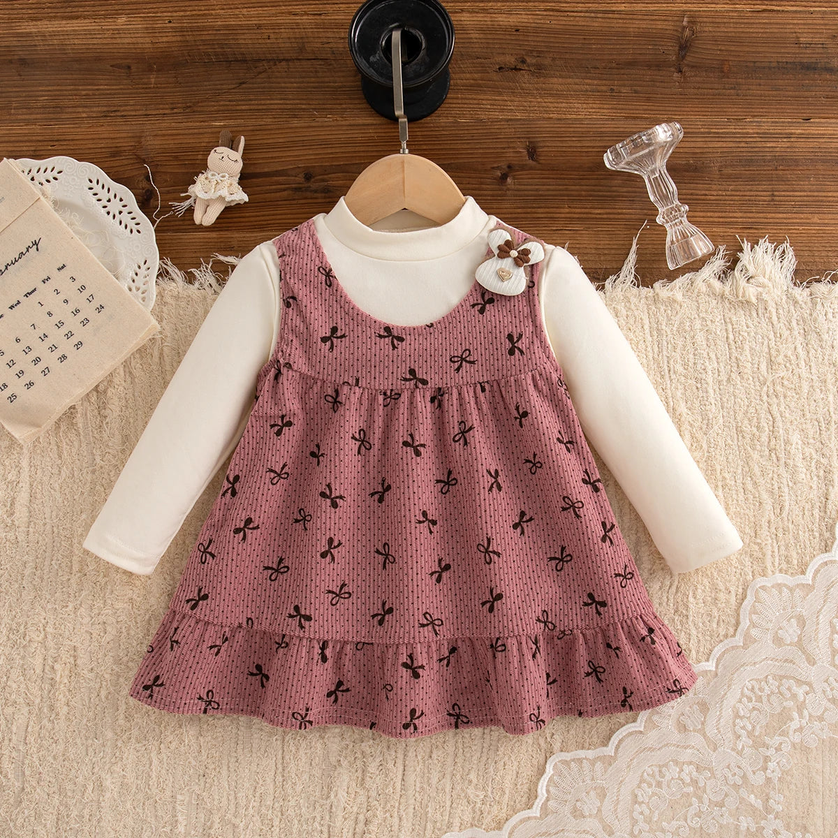 Autumn New Cute Bow Baby Girl Dress, Soft And Comfortable Children'S Clothing Suitable For 9 Months To 3 Years Old