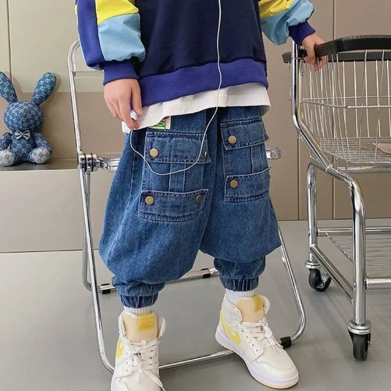 Autumn Boys' Cargo Pants - Durable Denim Jeans for Kids, Streetwear Style, Comfortable & Trendy