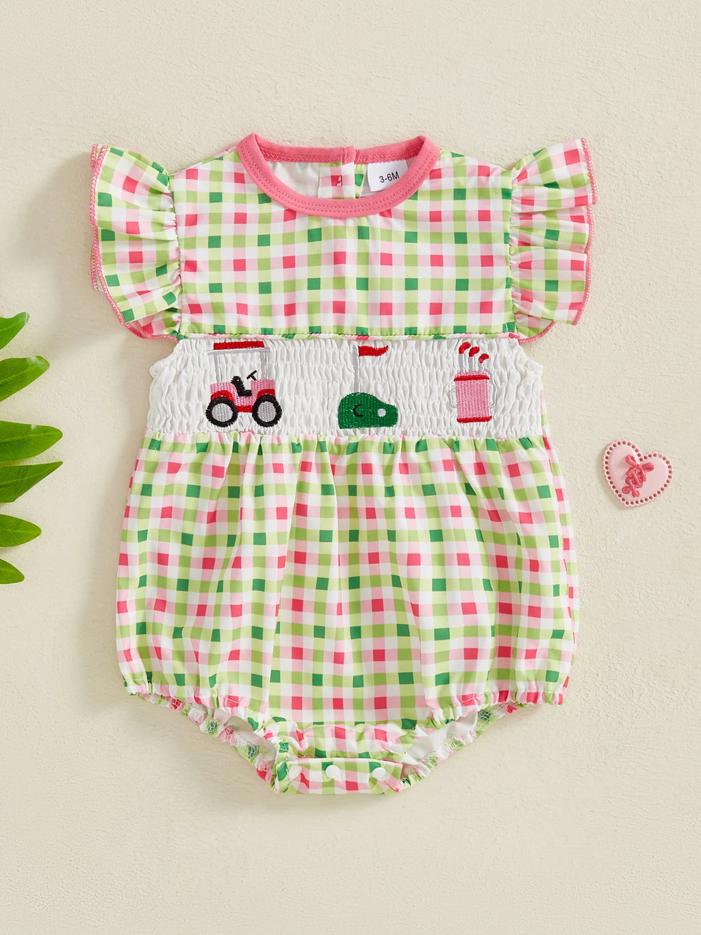 Adorable Infant Romper with Embroidered Floral Design Round Neckline and Flutter Sleeves - Ideal for Warm Weather Seasons