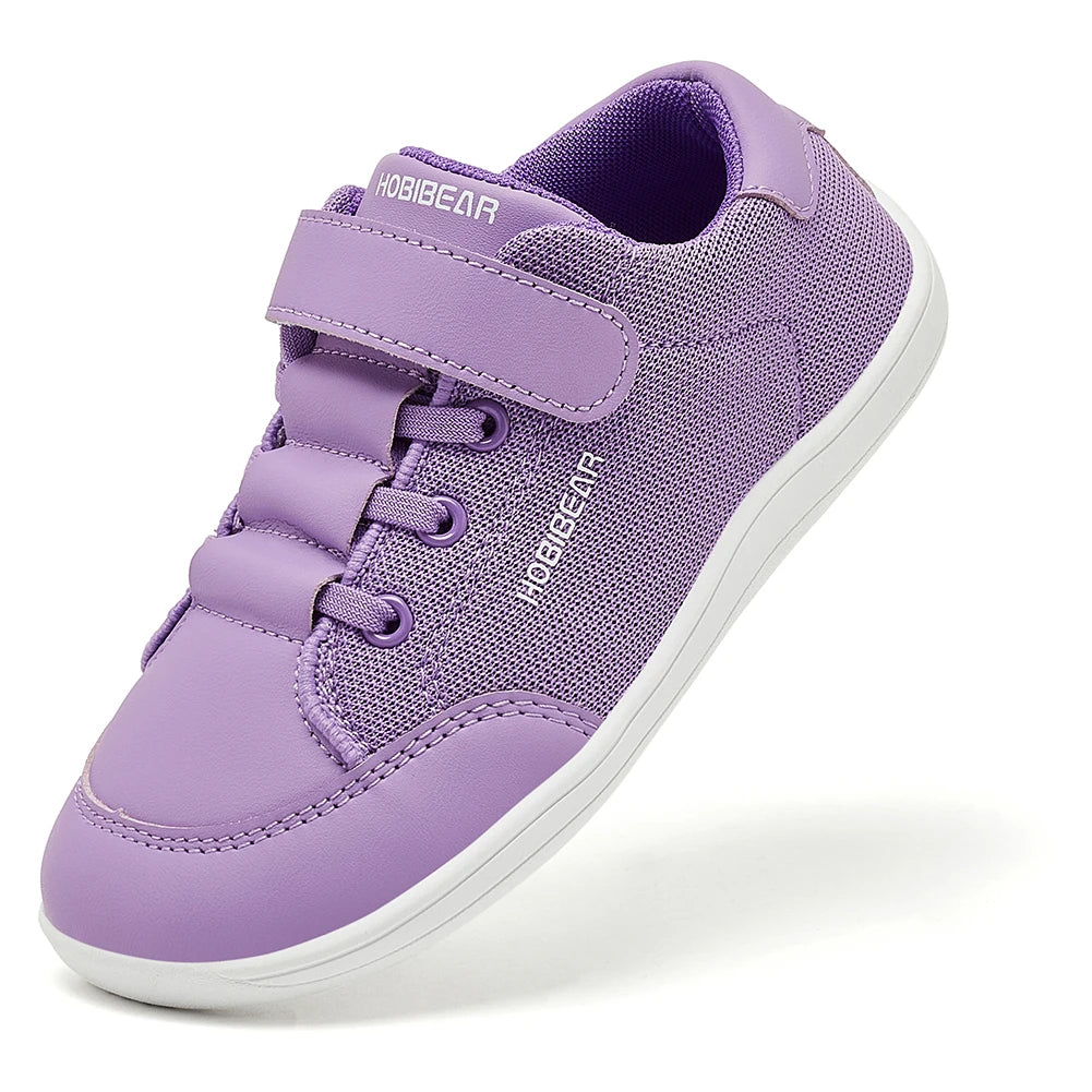 HOBIBEAR Kids Wide Toe Barefoot Shoes Boys Girls  Minimalist Sneakers Lightweight Hook Loop Mesh Artificial Leather Shoes