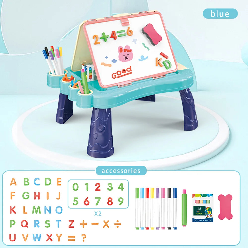 Table Art Easel for Kids Double Sided Foldable Tabletop Drawing Easels Chalkboard Desk with Graffiti Board Game Accessories