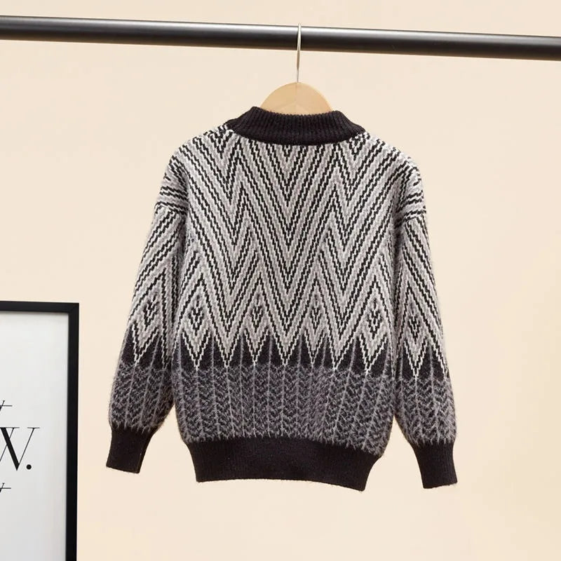 Heavyweight Winter Boys' Sweater Thickened Knit Mink Fur Warm Stylish Tween Oversized Teenager Autumn Winter Coat