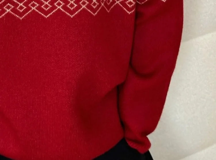 Boys' Red POLO Knit Sweater 2025 Autumn/Winter New Big Kids New Year Outfit Traditional Chinese Style Warmth Crossover Sweater