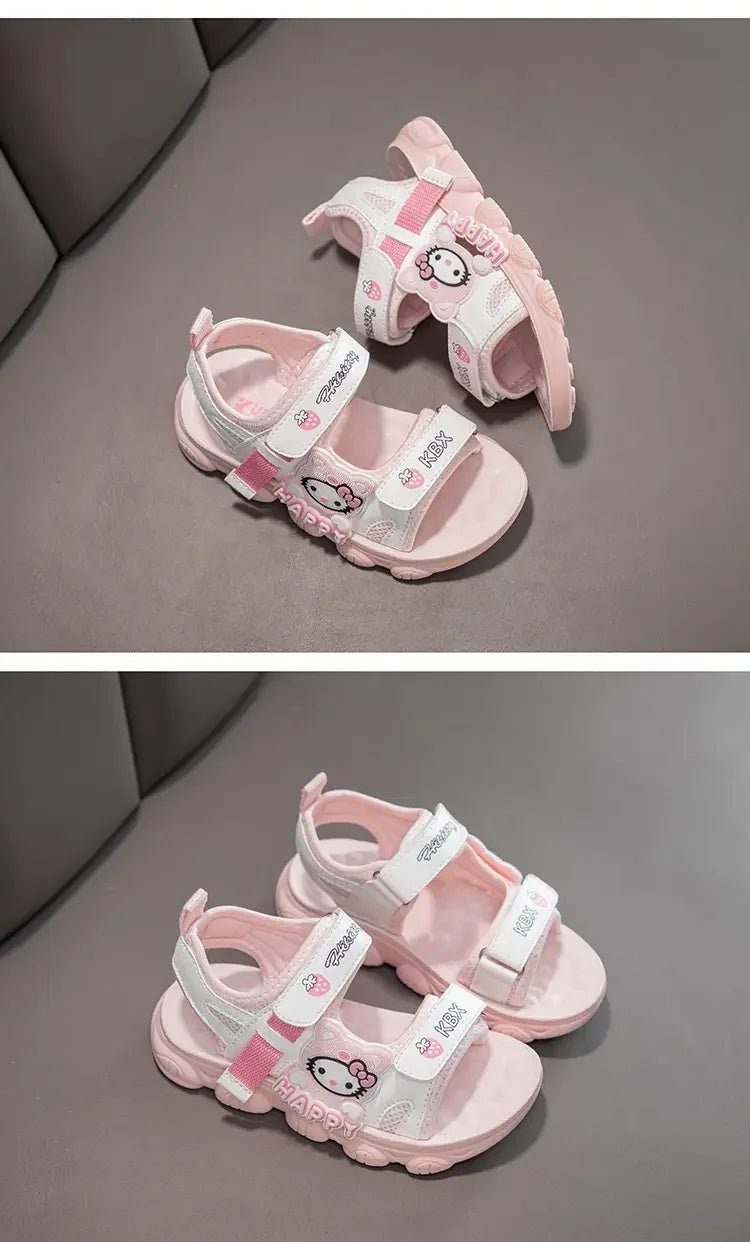 Summer Bestsellers Sanrio Kuromi's New Cute Color-blocked Flat Mesh Breathable and Anti-slip Cartoon Flip-flops for Girls
