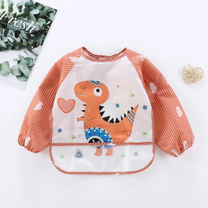 PANGDUBE Waterproof Art Smock Long Sleeve Coverall with Pocket Toddler Painting Apron Baby Feeding Bib for Boys Girls Bib