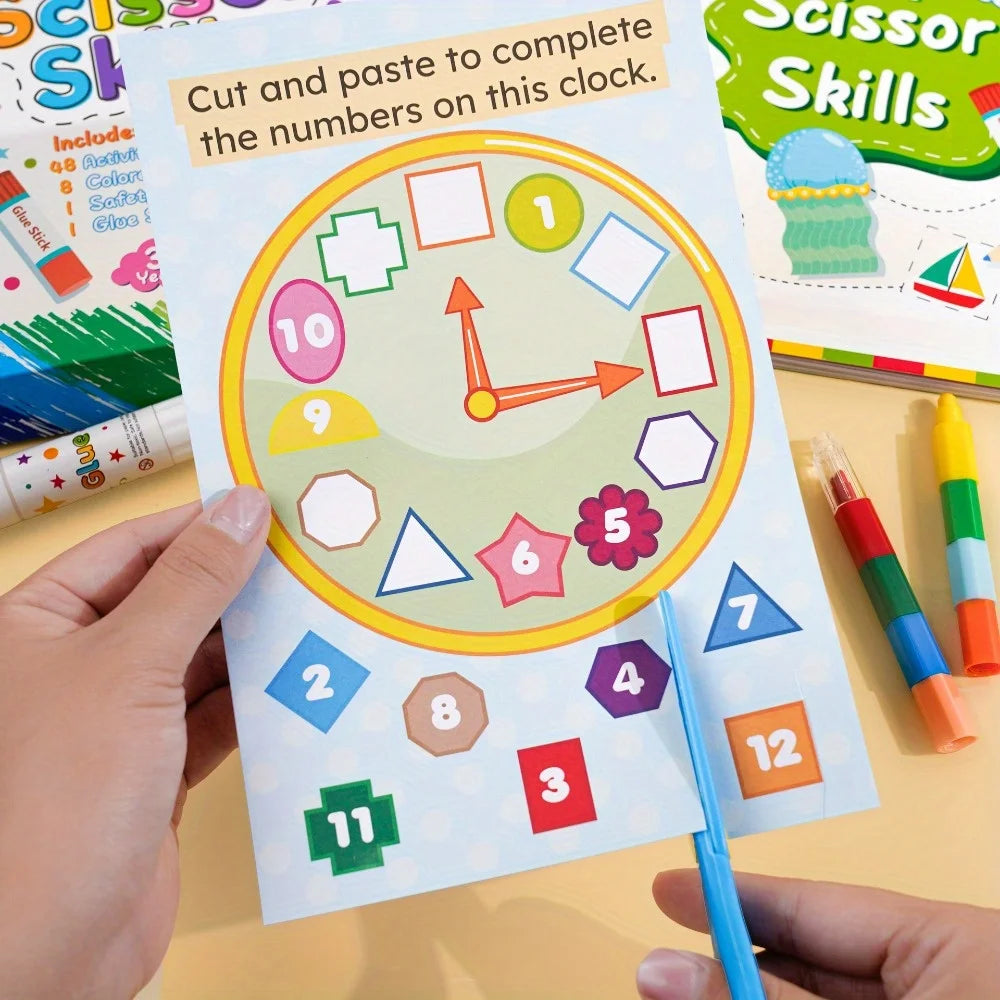 Scissor Skills Preschool Activity Book Learn to Cut Lines Shapes Fruits Animals Fun Cutting & Coloring Book Toy for Kids Gift