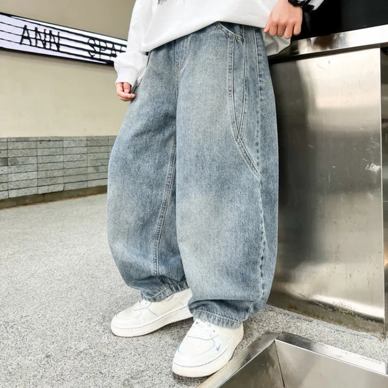 2025 Spring New Boys Loose Fit Jeans Long Pants for Toddler & Big Kids, Handsome Casual Denim Pants, Trendy Kids Clothing