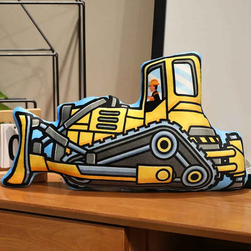 Stuffed Transporter Plush Pillow Soft Printing Multi-functional Bulldozer Forklift Crane Excavator Road Roller Tramcar Men Gift