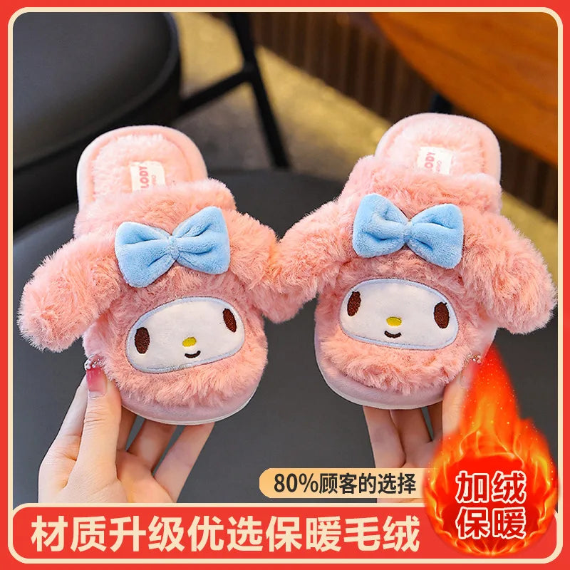 Kids'Slippers House Shoes Cotton Cartoon Kuromi Winter Shoes For Girls Warm Anti-slip Soft Bottom Purple Pink Shoes Size 24-39