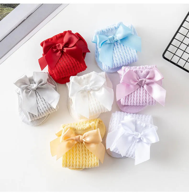 Limit quantity 0-2Y Children Girls Royal Style Bow Knee High Fishnet Socks Baby Toddler Bowknot Socks Kid Hollow Out Sock Sox