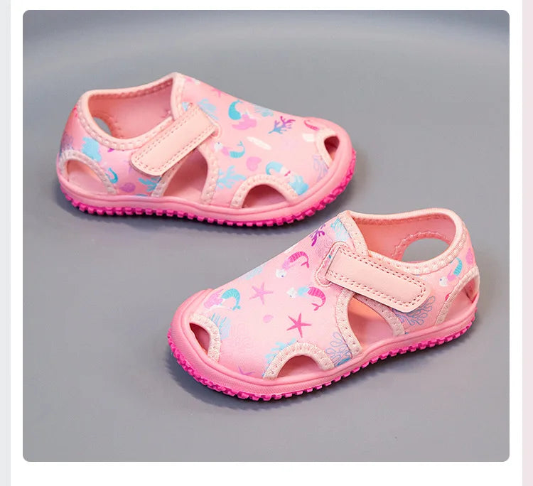 Kids'Sandals Canvas Prehobbler Baby Summer Beach Shoes Printing For Children Breathable Anti-slip Purple Blue Shoes Size 21-31