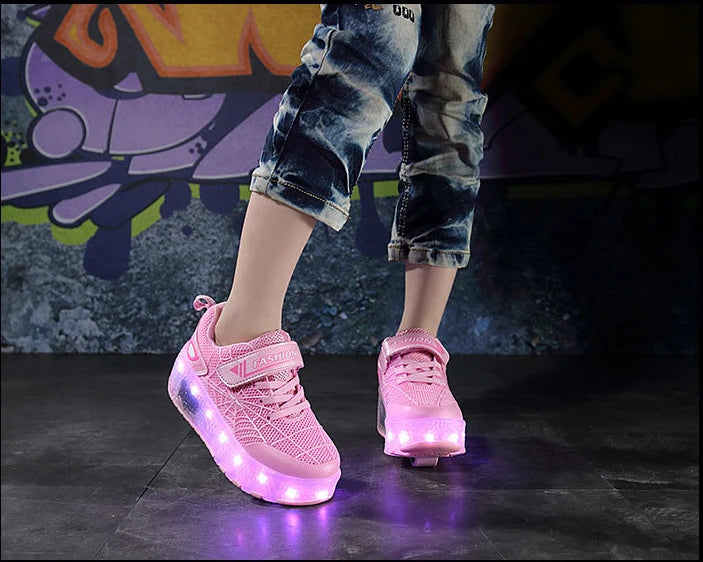 Boys Girls Roller Shoes LED Light Up USB Charging Children Roller Skate Casual Skateboarding Shoes Sports Shoes Kids Sneakers