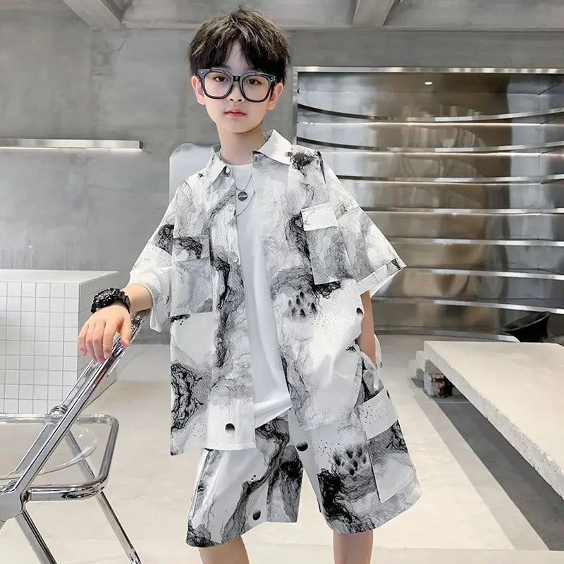 2025 Summer Boys Shirt Set Outfit | Casual Top & Bottom for 3-4 Years Old Kids | Size 7/8/10/14 Kids Clothing