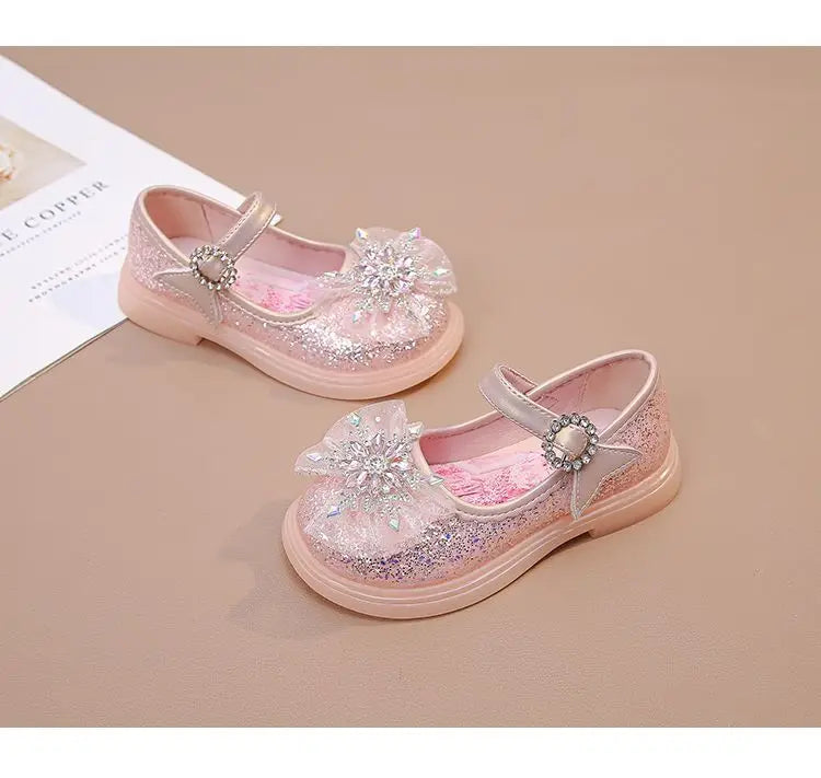 Disney Children's High Heel Princess Elsa Party LED Light Shoes Summer Girls Sandals Baby Girls' Crystal Blue Pink Shoes 23-34