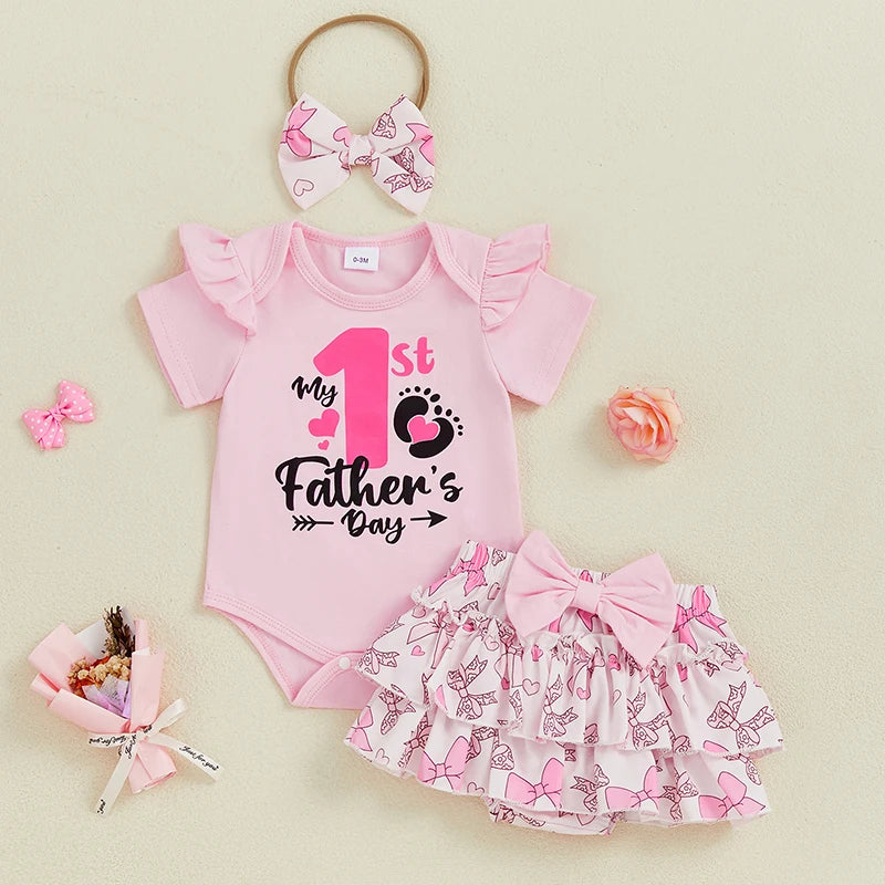 Daddy s Little Princess Father s Day Matching Outfits Letter Print Romper Shorts Headband 3Pcs Clothing Set for Baby Girl