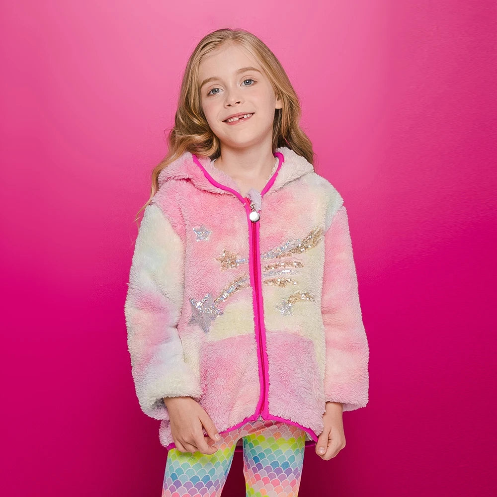 VIKITA Girl Autumn Spring Clothes Children Fleece Jacket Kids Star Sequined Wool Sweater Coat Jackets Children Clothing 3-12 Yrs
