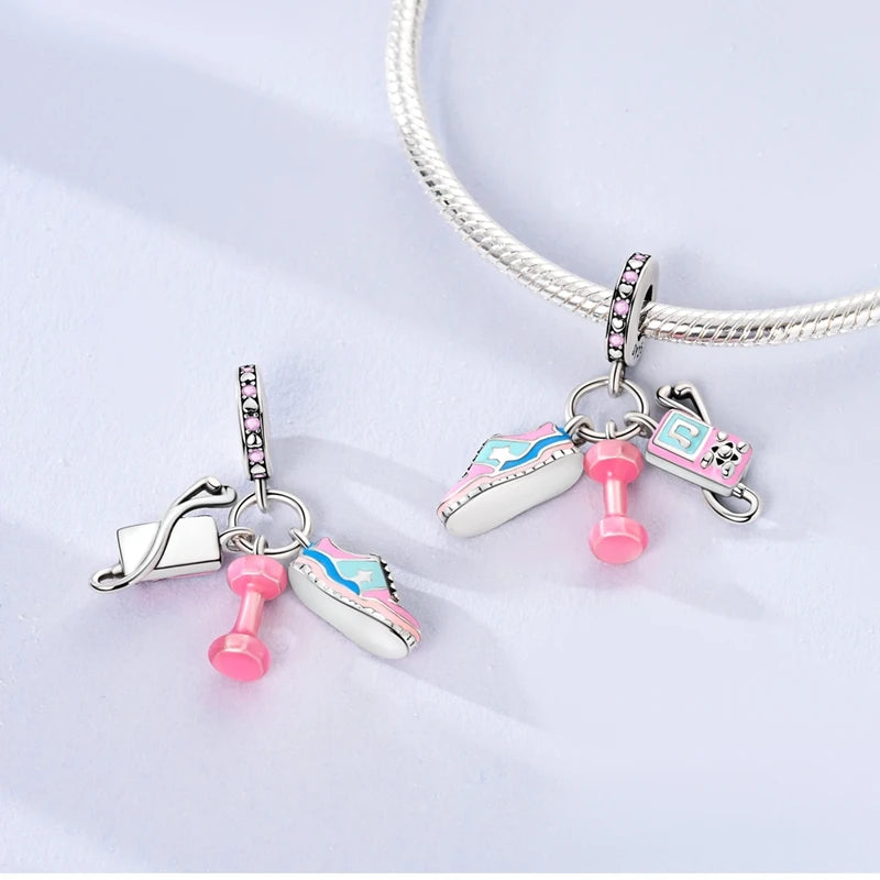 925 Sterling Silver Original Pink Ballet Shoes Charms Ballet Dancer Pendants For Women DIY Bead Fit Original Bracelet Necklace