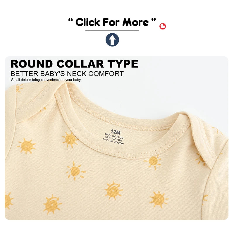 Kiddiezoom Summer 5 Piece Fashion Cartoon Boys and Girls Bodysuits 100% Cotton Soft Newborn Bodysuit Set