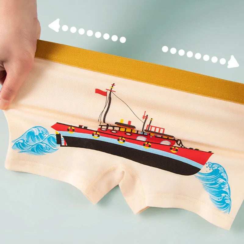 4 Pieces High Quality Cotton Boys Boxer Shorts Car Pattern Fashion Children Underwear Comfortable Breathable Kids Bottom Panties