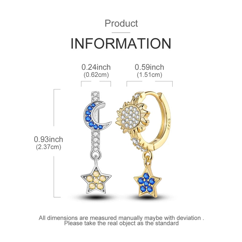 925 Sterling Silver Plated Gold Drop Earrings Star Sun Moon Earrings Removable Circle Heart Earrings For Women Hoop Earrings