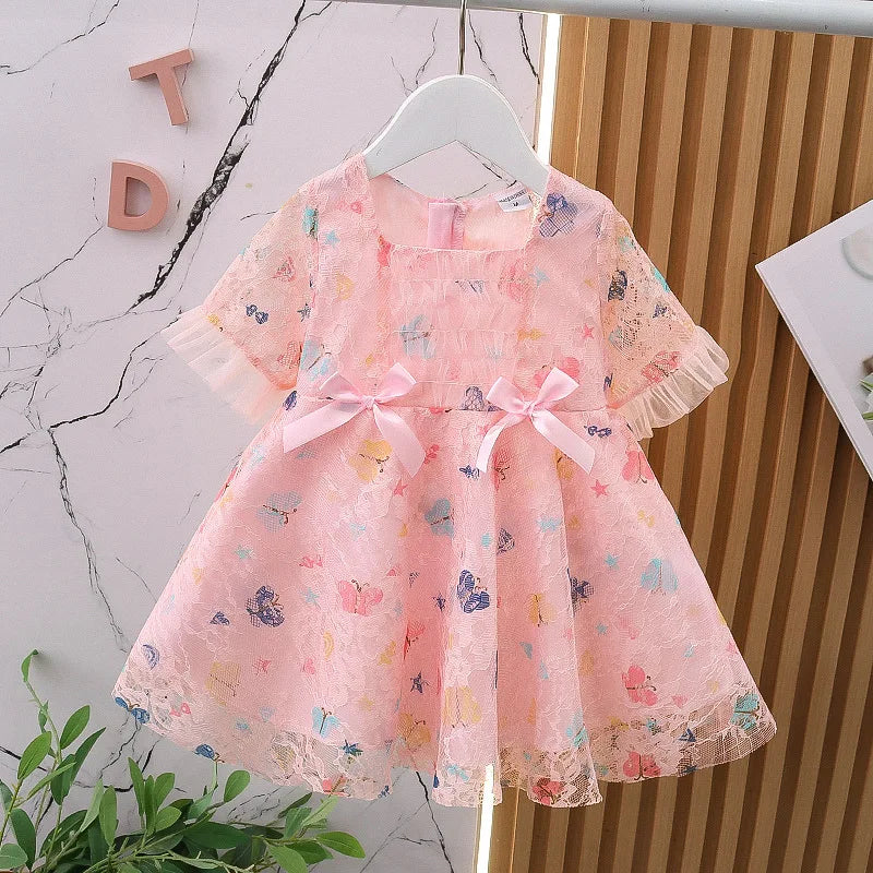 Summer New Floral Baby Girl Dress, Princess Style Children'S Short Sleeved Clothes