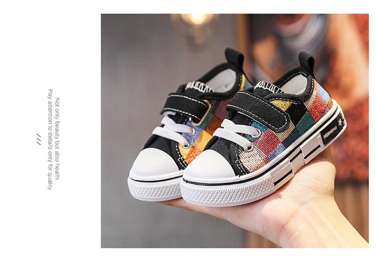 Children's Casual Shoes Toddlers Kids Canvas Sneakers for Boys Girls Fashion Classic Checkered Soft Rubber Sole Spring Autumn