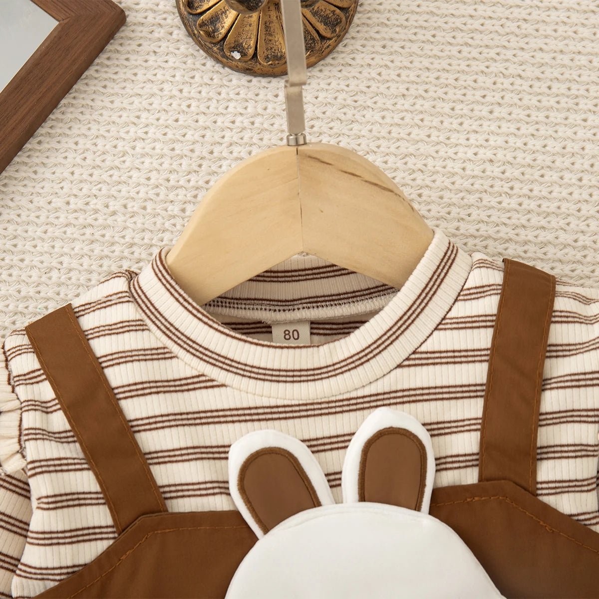 Spring And Autumn New Brown Striped Long Sleeved Baby Girl Dress, Cute Cloud Children'S Clothing For Babies Aged 6-24 Months