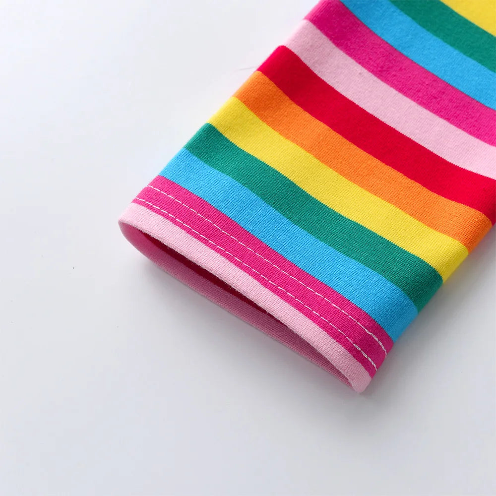 VIKITA Girls Clothing Sets Kids Floral Print Long Sleeve Cotton Rainbow Striped T Shirt and Leggings 2 Pcs Home Wear Clothes Set