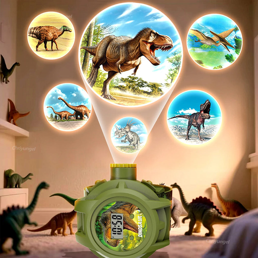 Cartoon Projection Watch for Kids Electronic Watch 24 Patterns Display Projector Montessori Education Toys Gift for Boys Girls