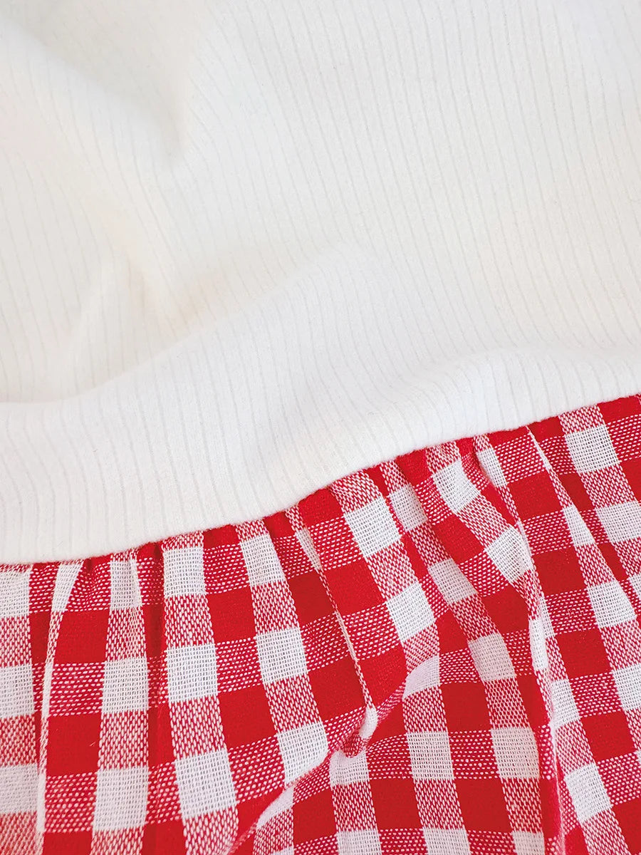 Spring And Autumn New Sweet Red Strawberry Baby Girl Dress, Plaid Long Sleeved Children'S Clothing (6 Months -3 Years Old)