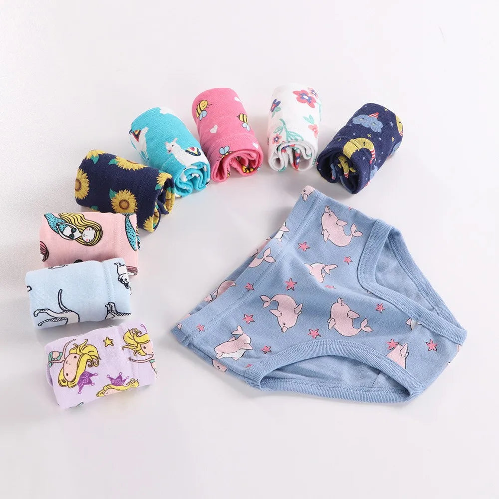 1/3/6/9 Pcs Children's Girls Panties 100% Cotton Soft Pretty Cartoon Unicorn Print Underwear For Girls Undies Boxer Breathable