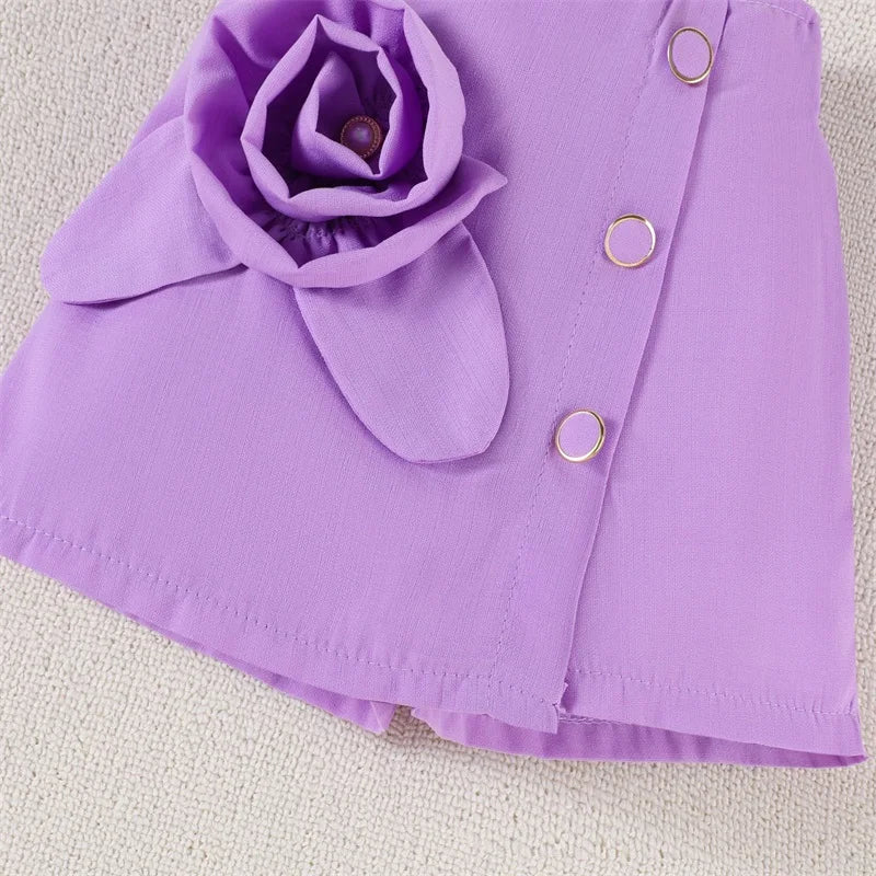 Adorable Baby Girl Summer Ensemble Flutter Sleeve Square Neck Top with 3D Floral Detailing and Matching A-Line Skirt - 2 Piece