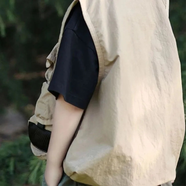 2025 New Autumn Outdoor Tactical Vest for Kids Boys Girls Olive Green Kids Cargo Vest Lightweight Waterproof Hiking Jacket