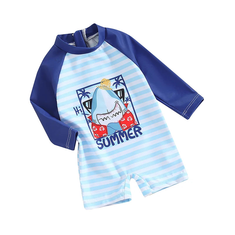 Children s Boys Summer Swimwear Cute Shark Print Short Sleeve Rash Guard Swimsuit Beachwear Bathing Suit for Kids