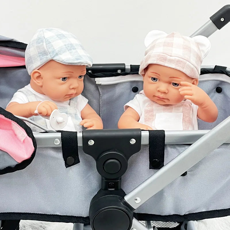 2-in-1 Baby Doll Stroller with Canopy Storage Basket Doll Pushchair Trendy Pram Kids Pretend Play Toy Fits Dolls Up to 18"/45cm