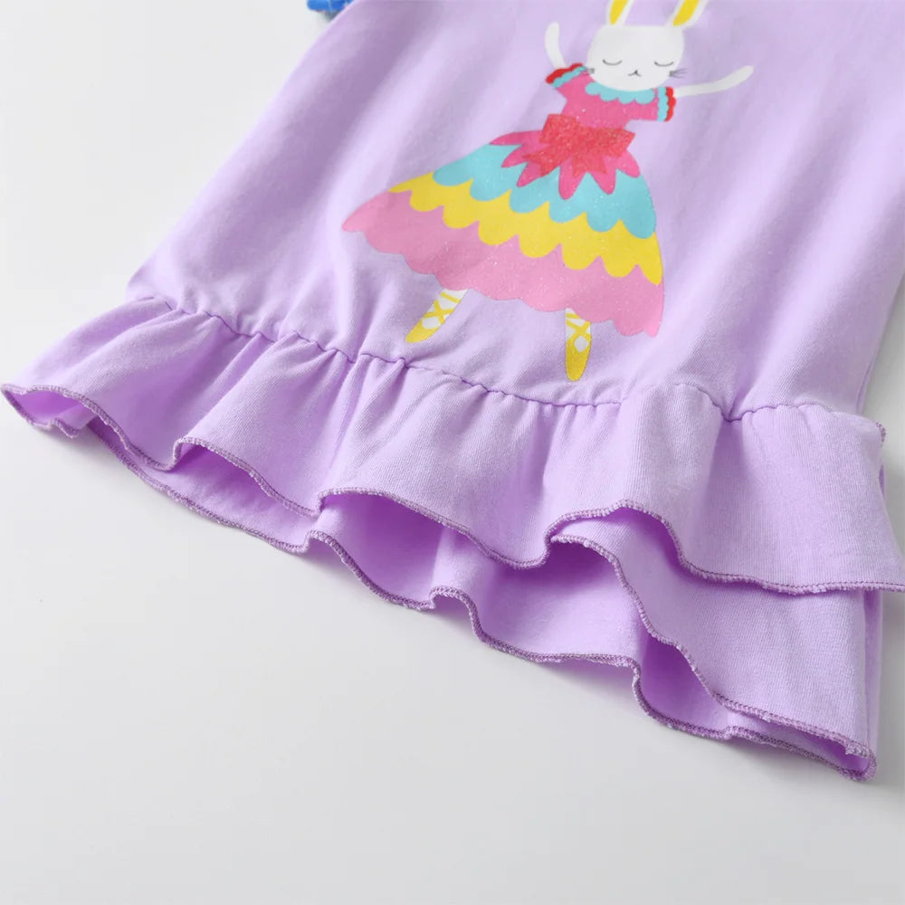 VIKITA Girls Clothing Sets for Summer Kids Rabbit Floral Print Cotton Short Sleeve T Shirt and Pants 2 Pcs Suit Clothes Sets