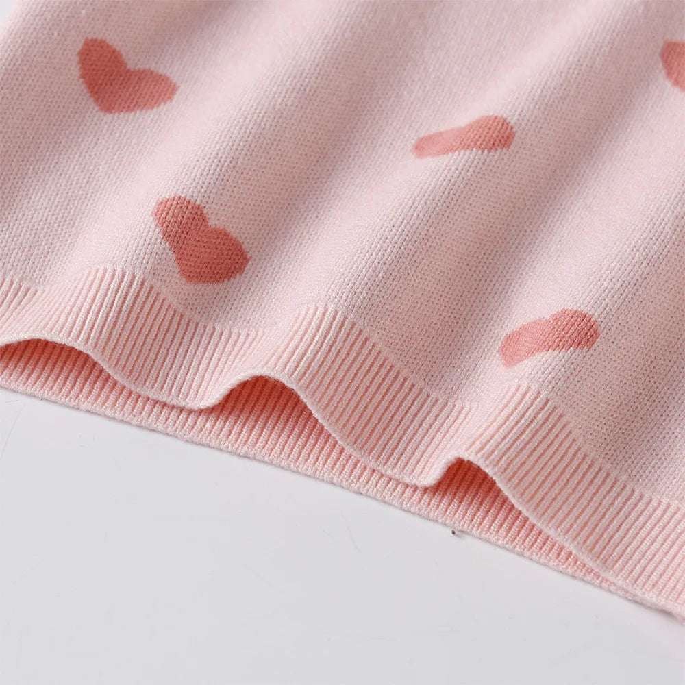 VIKITA Teenagers Pink Sweaters Girls Heart Shape Costumes Fall Spring Winter Knitted Fashion Blouses Sweaters Casual Wear Tops