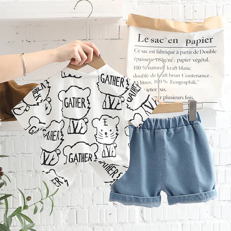 New Summer Baby Girls Clothes Children Cartoon Boys Short Sleeved Suit T-Shirt Shorts 2Pcs/Sets Toddler Costume Kids Tracksuits