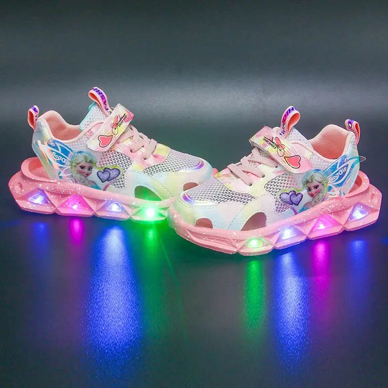 Disney Children's Sandals Women's Summer Girls' Sandals Led Lights Kids' Baby Princess Elsa Beach Pink Purple Shoes Size 22-37