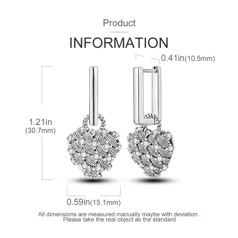 925 Sterling Silver Pave U Shape Heart Eardrop Earrings Hoop Earrings For Women Wedding Engagement For Girlfriend Birthday Gift