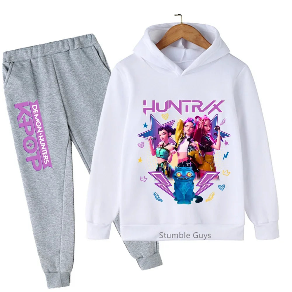 Fashion Casual Kpop Demon Hunters Hoodie Set Boys Girls Kids Autumn Anime Sweatshirts Trucksuit Wear