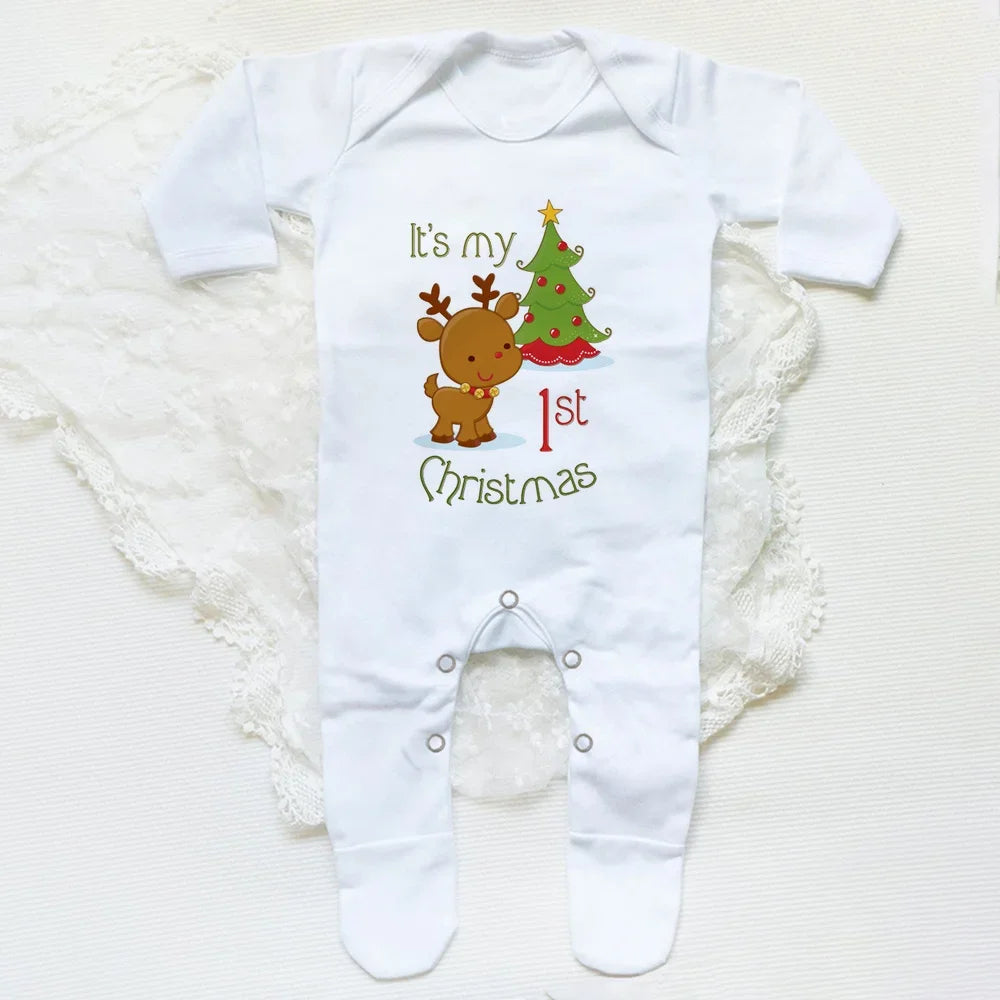First Christmas Babygrow Sleepsuit Xmas Infant Sleepsuit Boys Girls Cute Clothes Toddler Christmas Gift Baby Xmas Party Outfits