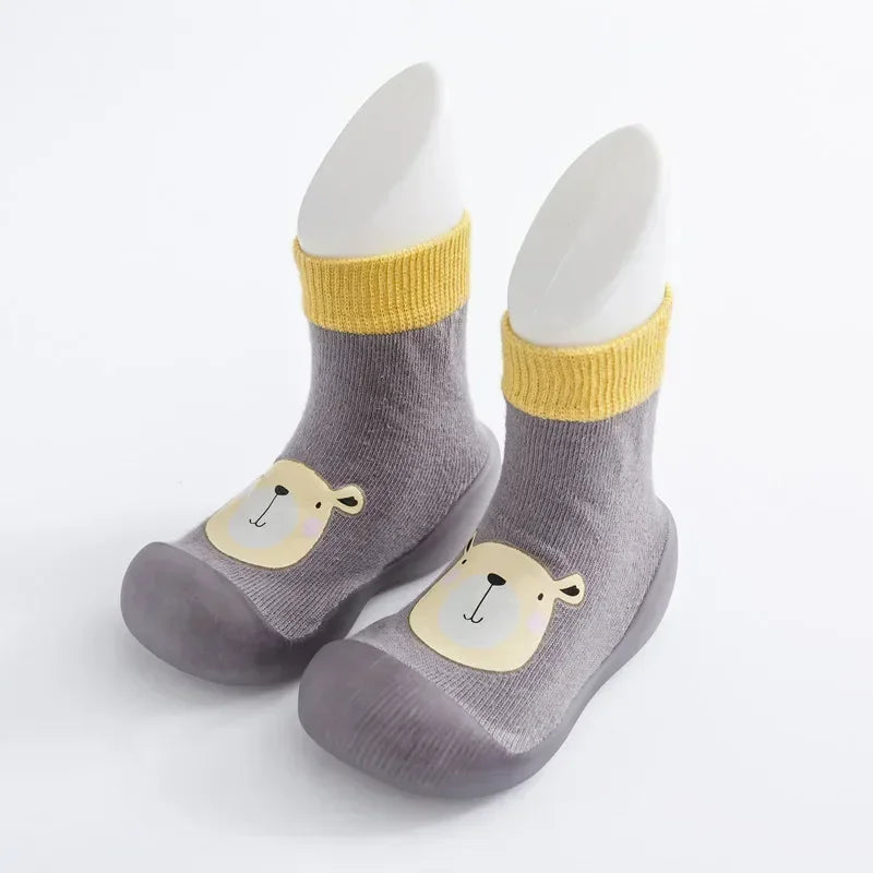 Cute Baby Walking Shoes Soft Soled Knitted Cotton Socks Children's Socks Shoes Hot Stamping Cartoon Anti Kick Toe Caps