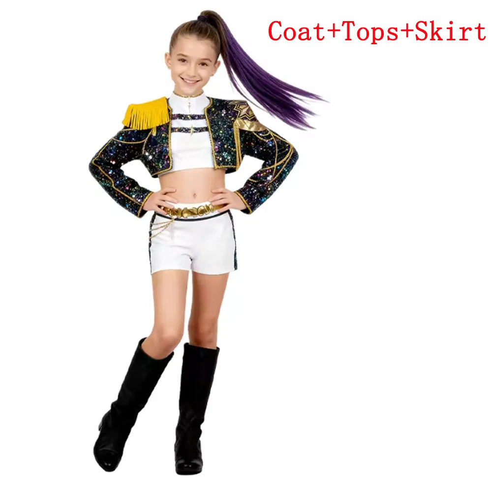 2025 NEW Kpop Demon Hunter Anime Movie Kids Cosplay Rumi Zoey Mira 3D Print Costume Suit Clothes KPop Rumi Zoey Cosplay Outfit