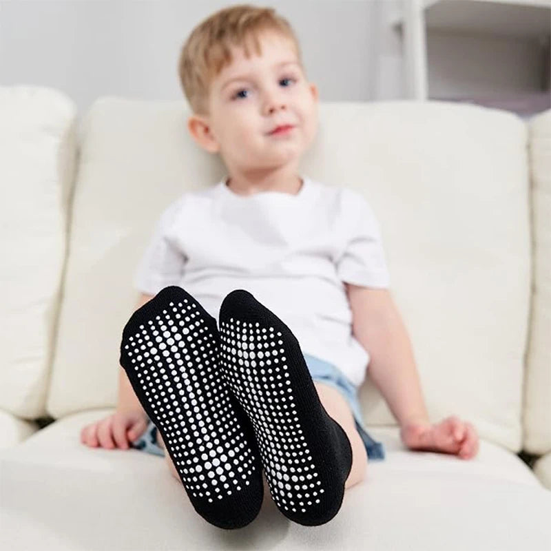 6 Pairs/Lot Fashion Children Socks Grip Crew Socks with Non Slip/Anti Skid Soles for Baby Infants Toddlers Kids Boys Girls 0-7y